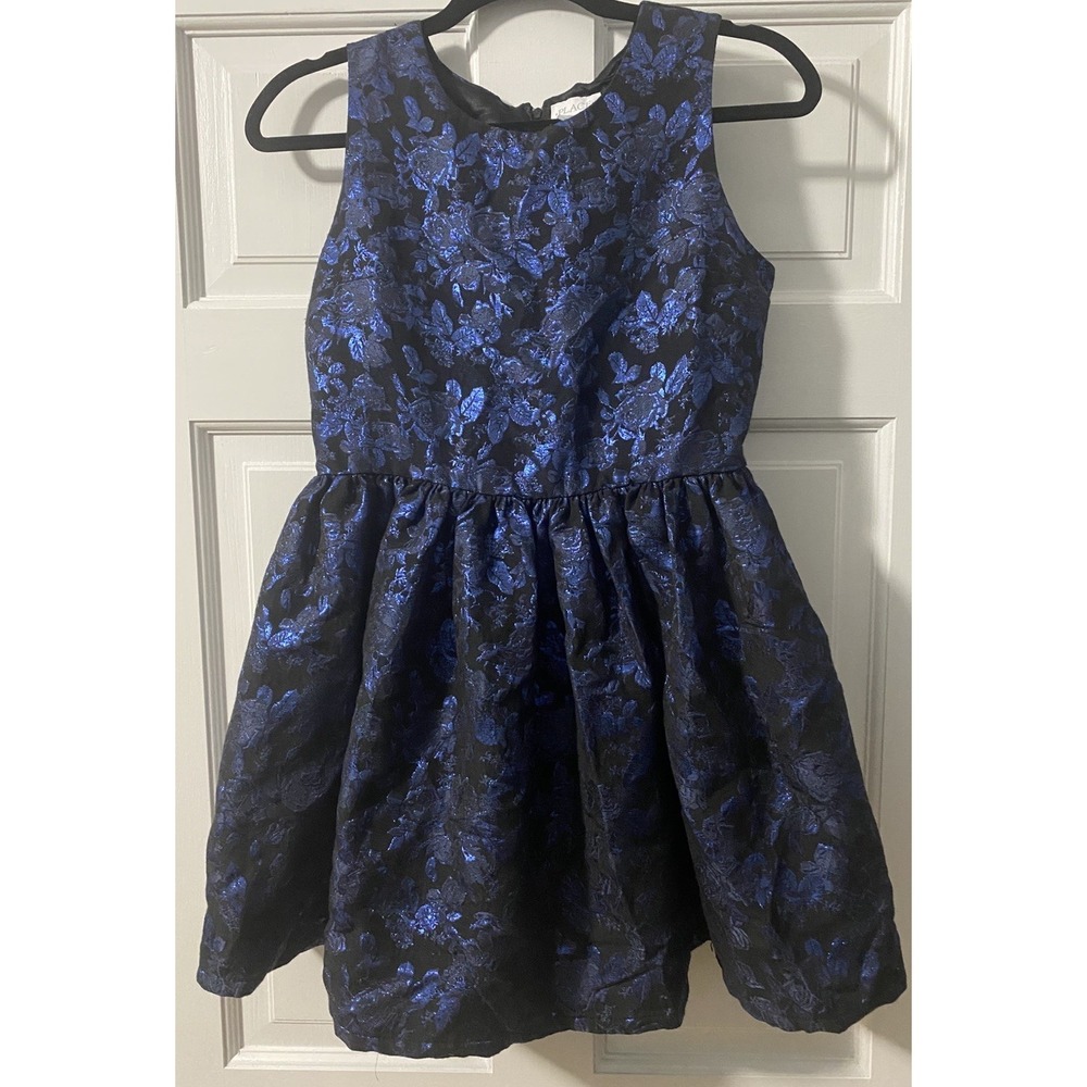 CHILDRENS PLACE Sleeveless Zip Party Blue Metallic Floral Dress Size 16 Girls